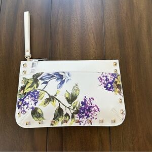 White House Black Market Purple and White Floral Wristlet